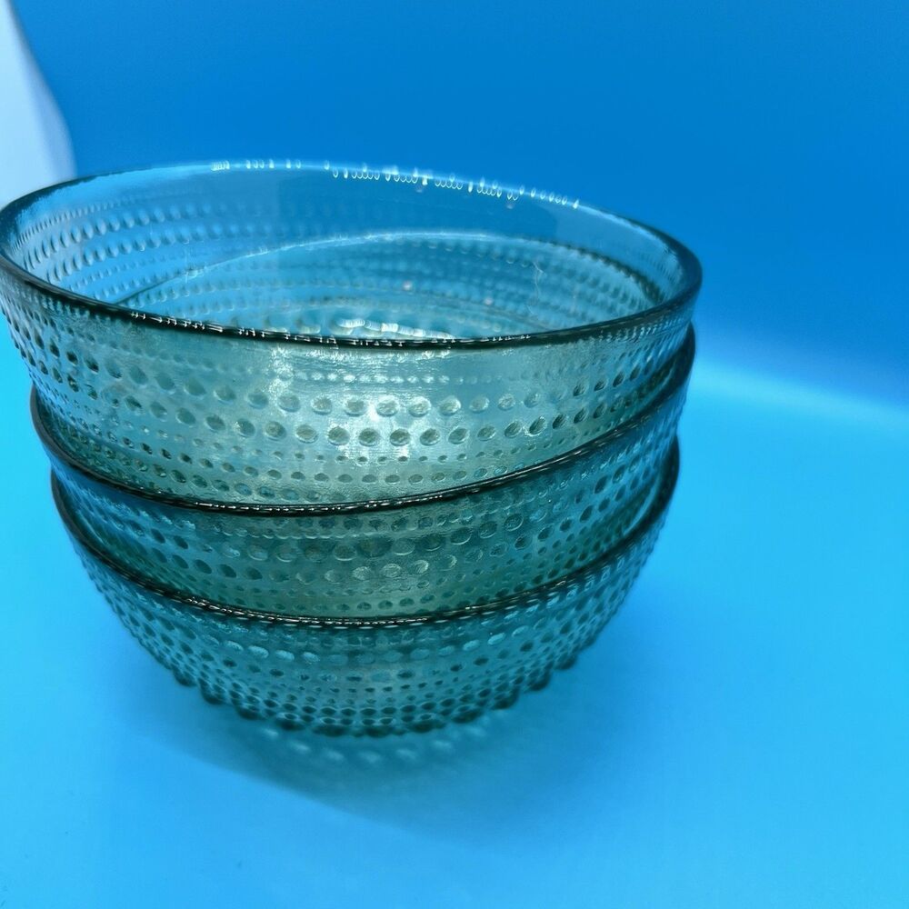 3 Iittala Kastehelmi Oiva Toikka Green Bowls glass raised droplet bumpy 5"